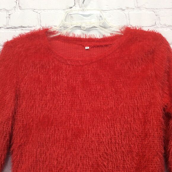 Red Eyelash Bodycon Mini Dress Women's Size S Clubwear Party Long Sleeve Stretch - Picture 2 of 6